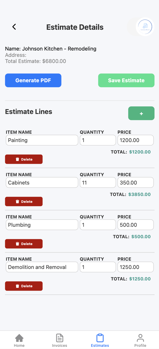 Estimate Building screenshot